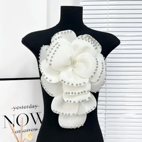 2 Stück 28 x 38 cm mehrschichtige 3D-Applikation mit Perlen, hochwertiger Stoff, große Blumen-Aufnäher für DIY-Kleidung, Kleid, Kopfbedeckungen und Corsagen-Zubehör von LOUKEKE