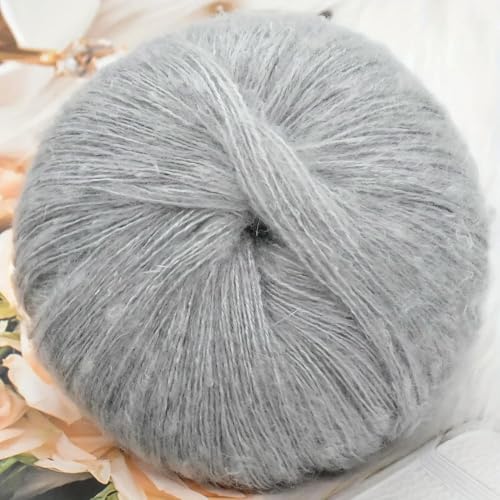 LOUKEKE 1 Stück 50 g Mohair-Seidenwolle, Garn 15% Wolle, 15% Mohair, 40% Acryl, 30% Nylon, weiches Häkelgarn, Handgestrickt, Schal, 330 m/361 yd von LOUKEKE