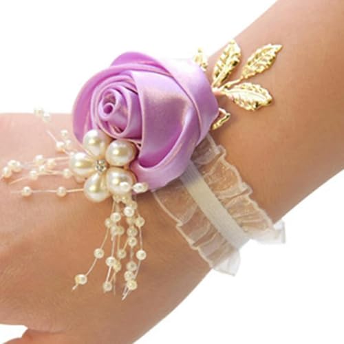 LOUKEKE 10 Stücke Brautjungfer Faux Rose Armband Hochzeit Handgelenk Polyester Band Perle Bogen Braut Hand Blumen Party Zubehör von LOUKEKE