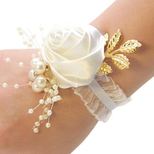 LOUKEKE 10 Stücke Hochzeit Brautjungfer Handgelenk Blumen Künstliche Perle Rose Armband Corsage Braut Hand Blumen Party Prom Decor von LOUKEKE