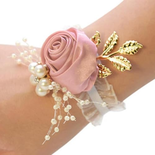 LOUKEKE 10 Stücke Hochzeit Brautjungfer Handgelenk Blumen Künstliche Perle Rose Armband Corsage Braut Hand Blumen Party Prom Decor von LOUKEKE