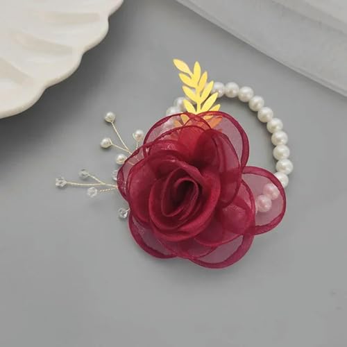 LOUKEKE 10 stücke Brautjungfer Handgelenk Blumen Perle Armband Hochzeit Prom Party Stoff Hand Blumen Armband Hochzeit Zubehör von LOUKEKE