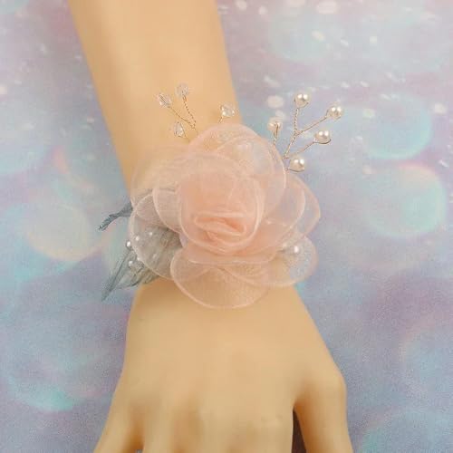 LOUKEKE 10 stücke Brautjungfer Handgelenk Blumen Perle Armband Hochzeit Prom Party Stoff Hand Blumen Armband Hochzeit Zubehör von LOUKEKE