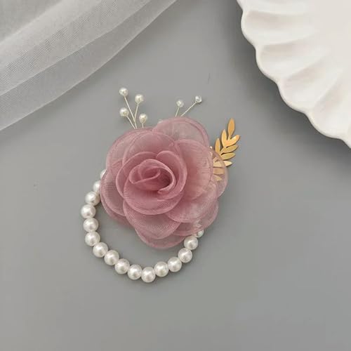 LOUKEKE 10 stücke Brautjungfer Handgelenk Blumen Perle Armband Hochzeit Prom Party Stoff Hand Blumen Armband Hochzeit Zubehör von LOUKEKE