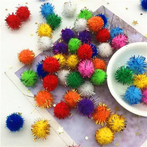 LOUKEKE 500 Teile/los Pailletten Pompom Ball Fellknäuel Plüsch Mischfarbe Kreative Handarbeit Material Glitter Schaum Ball DIY Bastelbedarf von LOUKEKE