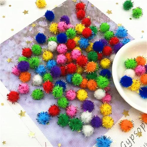 LOUKEKE 500 Teile/los Pailletten Pompom Ball Fellknäuel Plüsch Mischfarbe Kreative Handarbeit Material Glitter Schaum Ball DIY Bastelbedarf von LOUKEKE