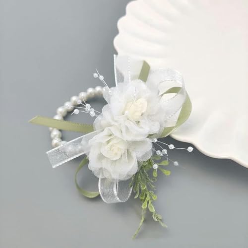 LOUKEKE 6 stücke Perle Handgelenk Blume Hochzeit Corsage Armband Band Prom Braut Brautjungfer Corsage Festivals Feiern Zubehör von LOUKEKE