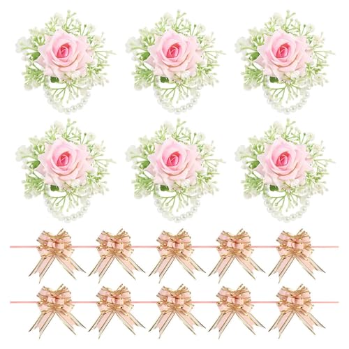 LOUKEKE Mit Band Perle Spitze Charming Hochzeit Prom Party Armband Jahrestag Handgelenk Corsage Set Künstliche Blume Tanz von LOUKEKE