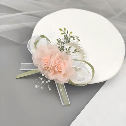 LOUKEKE stücke Brautjungfer Handgelenk Corsage Braut Prom Party Boutonniere Satin Rose Perle Armband Stoff Hand Blumen Hochzeit Zubehör von LOUKEKE