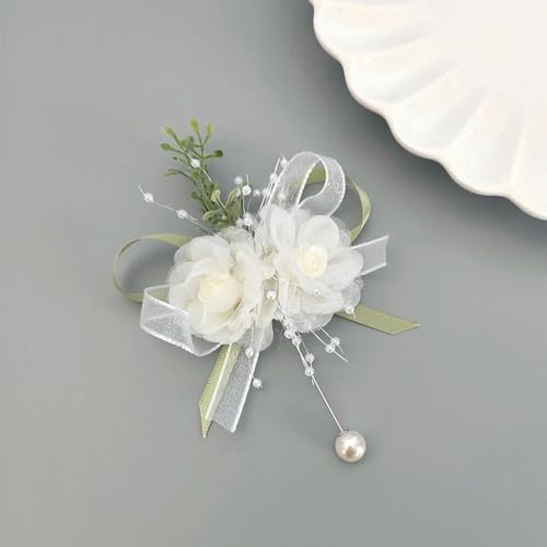 LOUKEKE stücke Brautjungfer Handgelenk Corsage Braut Prom Party Boutonniere Satin Rose Perle Armband Stoff Hand Blumen Hochzeit Zubehör von LOUKEKE