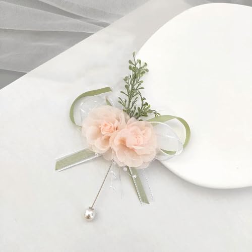 LOUKEKE stücke Brautjungfer Handgelenk Corsage Braut Prom Party Boutonniere Satin Rose Perle Armband Stoff Hand Blumen Hochzeit Zubehör von LOUKEKE