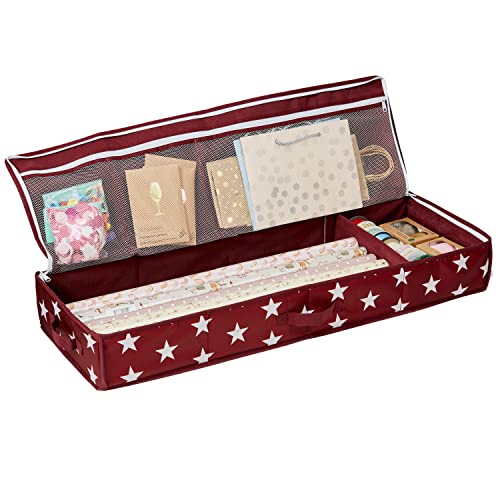 LOVE IT STORE IT Aufbewahrungstasche für Geschenkpapier - Organizer für Geschenkpapierrollen - Mit Fächern für Geschenkbänder - Rot mit Sternen - 90x30x12 cm von LOVE !T STORE !T