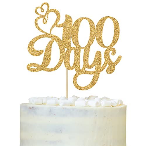 100 Days Cake Topper, Happy 100 Days Cake Decor, Happy Birthday Anniversary Baby Shower Party Dekorationen Gold Glitter von LOVELY BITON