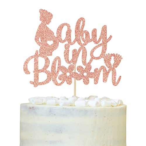 Baby in Bloom Kuchendekoration mit Blumen, Willkommens-Baby-Kuchendekoration, Eltern/Moomy to be Pregnant Ankündigung Party Dekorationen Supplies Rose Gold Glitter von LOVELY BITON