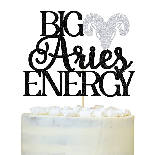 Big Aries Energy Cake Topper, Widder Saison, glitzernd, lustiger Widder Geburtstag, 12 Sternbilder Sternzeichen Party Dekorationen (Schwarz und Silber) von LOVELY BITON