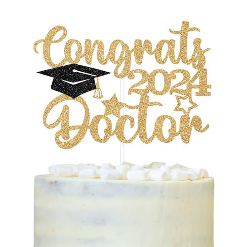 Congrats Doctor 2022 Tortenaufsatz, Zukunftsarzt-Kuchendekoration, Doktor-Abschlussdekorationen, medizinische Schulabschluss, Party-Dekorationen (Gold und Schwarz) von LOVELY BITON