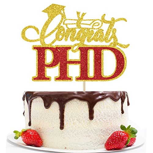 Congrats PHD Cake Topper, PHD Graduation Party Dekorationen, Abschluss Party Supplies Rot und Gold Glitter von LOVELY BITON