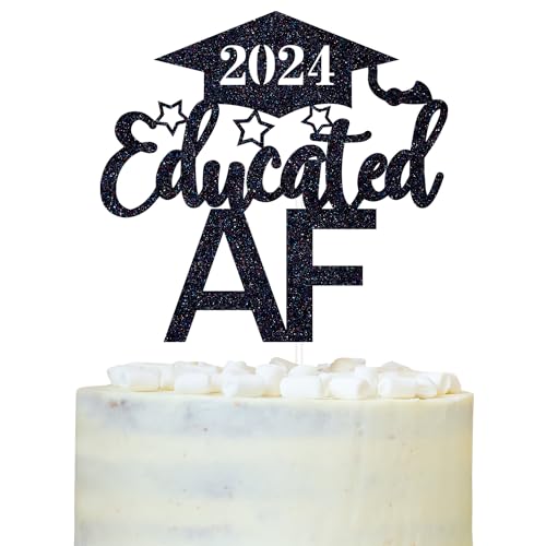 Educated AF Cake Topper, Klasse 2023 Kuchendekorationen, für Mittelhochschule Senior College Abschluss Party Dekorationen, Congrats Grad Black Glitter von LOVELY BITON