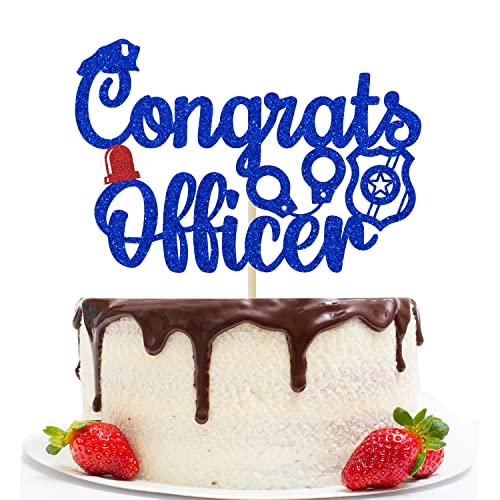 Glitzernde Congrats Officer Cake Topper, Zukunftspolice Officer, für Polizisten, Partydekorationen, Klasse der 2022 Abschlussfeier Party Dekorationen (rot und blau) von LOVELY BITON