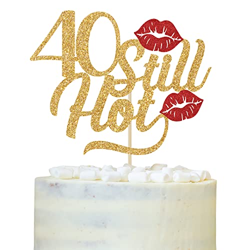 Happy 40th Birthday Cake Topper, 40 Stück Still Hot Cake Decorations, 40 and Fabulous, Funny 40 Year Old Bday Party Dekorationen Gold und Red Glitter von LOVELY BITON