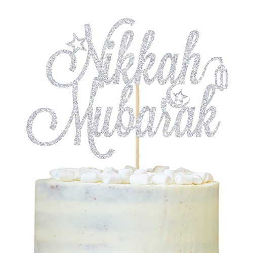 Nikkah Mubarak Tortenaufsatz, Eid Mubarak, Urdu Nikkah, Silber Glitter Desi Hochzeit/Verlobung/Dulhan/Shaadi Party Dekorationen von LOVELY BITON