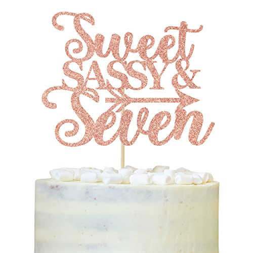 Sweet Sassy & Seven Cake Topper, Jungen Mädchen Happy 7th Birthday Kuchen Dekor, 7. Geburtstag Party Dekorationen Rose Gold Glitter von LOVELY BITON