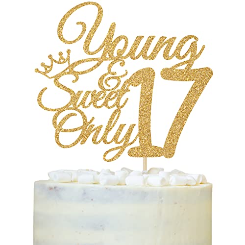 Young and Sweet Only 17 Cake Topper, Dancing Queen 17, 17 Birthday Cake Decor, Happy 17th Birthday Party Dekorationen Gold Glitter von LOVELY BITON