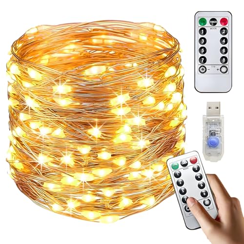 LED Lichterkette Weihnachten,10M 100 LED Lichterkette,USB Aufladbare Lichterkette,Weihnachten Deko,Lichterkette aus Kupferdraht,8 Modi,mit Timer,Dimmbar,für Weihnachten Hochzeit Garten Party Zimmer von LOVEXIU