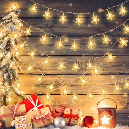 LOVEXIU Sterne Lichterketten, 3 m, Weihnachts Beleuchtung Batterie, 20 LED Lichterkette Stern Warmweiß, mit Immer an und Blinkt Funktion, Weihnachten Deko Für Zimmer Party Garten Weihnachtsbaum von LOVEXIU