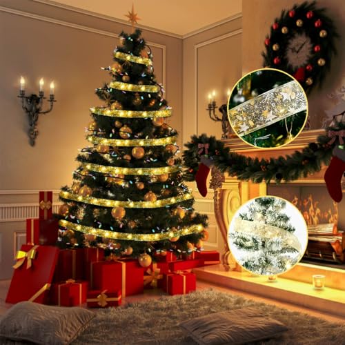 LOVEXIU Weihnachtsbaum Band Lichter,Weihnachtsbaum Deko Led,Weihnachtsbaum Deko Band,5 M 50 LED Weihnachtsband Lichter,Weihnachtsband Deko für Weihnachtsbaum Dekorationen Urlaubsdeko(Warmweiß) von LOVEXIU