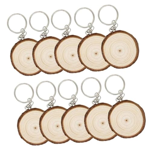 LOVIVER 10x Unvollendete Holzscheiben Schlüsselanhänger Blanko Handbemalt Holz Schlüsselanhänger Vintage Stil Weihnachtsanhänger DIY Holz Schlüsselanhänger, 2cm bis 3cm von LOVIVER