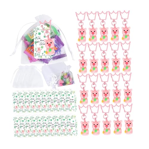 LOVIVER 20 x Schweinchen-Schlüsselanhänger, Party-Geschenke mit Taschen und Anhängern für Gäste, rosa Schweinchen-Schlüsselanhänger für Babyparty von LOVIVER