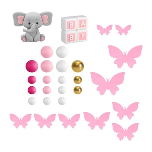 LOVIVER 3D Elefant Kuchen Topper Set Geburtstag Kuchen Dekoration DIY Handwerk Party Supplies für Party, Rosa von LOVIVER