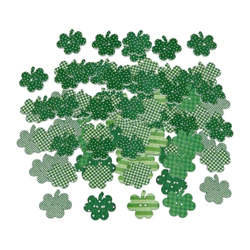 LOVIVER 50 Stück -Knöpfe aus Holz, grüne Frühlingsknöpfe, 2 Löcher, Ornamente, irischer St. 's Day, 25 mm, für Scrapbooking, DIY, Gemustert von LOVIVER