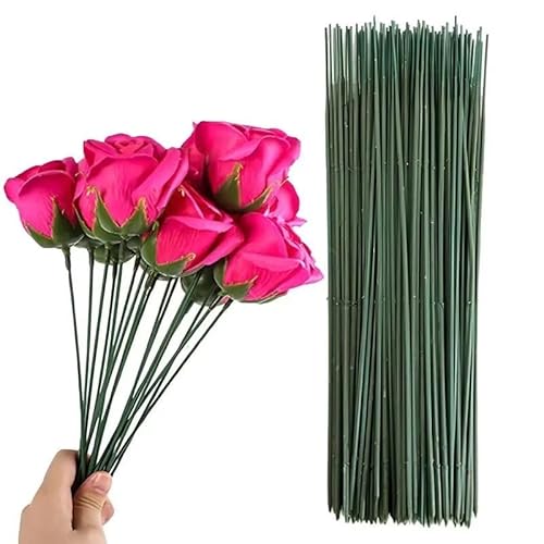 LOVSSU Blumendraht 100Pcs 17/25/30cm Künstliche Grüne Blume Stem DIY Floral Material Handgemachte Draht Stem Zubehör for Hochzeit Hause Dekoration FüR DIY-BlumensträUßE Draht(25cm) von LOVSSU