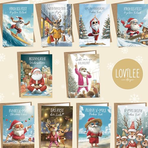 LOViLEE® 10x Klappkarten, Weihnachtskarten Cartoon von LOViLEE