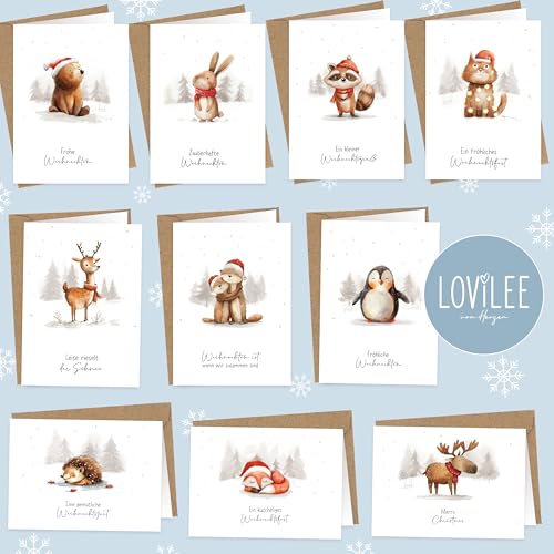 LOViLEE® 10x Klappkarten, Weihnachtskarten Waldtiere von LOViLEE