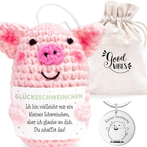 LOViLEE® Glücksschweinchen „Lotti“ im Geschenkset - Glücksschwein inkl. Geschenkbeutel & Pocket Hug - Schweinchen, Glücksbringer Prüfung, Mutmacher Geschenk, Du schaffst das Geschenk von LOViLEE