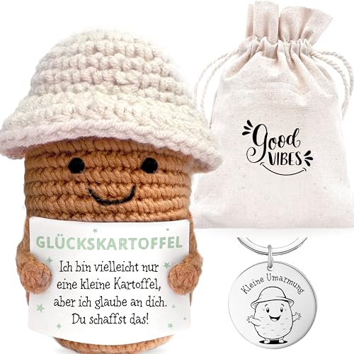 LOViLEE® Positive Kartoffel „Siggi im Geschenkset - Glückskartoffel inkl. Geschenkbeutel & Pocket Hug - Positive Potato, Glücksbringer Prüfung, Mutmacher Geschenk, Du schaffst das Geschenk von LOViLEE