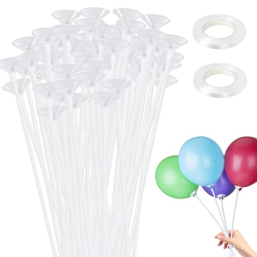 LPAMABA 100 Stück Luftballon Stäbe Halter,32CM Ballonstangen Einzeln Balloon Stand Kit Weiß Wiederverwendbar Ballonhalter Set Ballonstangen mit 2 Rollen Seil für Geburtstag Hochzeit Party von LPAMABA