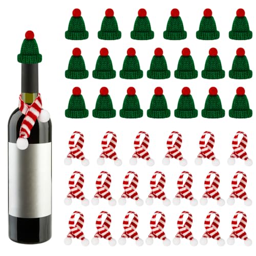 LPAMABA 40 Stück Mini Weihnachtsmütze Schal Nikolausmütze Klein Mini Santa Hüte Mütze Schal Klein Strickmütze Weihnachten Mini Mütze Weihnachten Lutscherhut für Weihnachtsdeko Weinflasche Abdeckung von LPAMABA