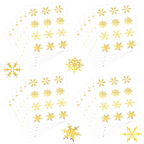 LPAMABA 24 Blatt 288 Stück Schneeflocke Schnee Aufkleber Weihnachten Selbstklebend Snowflake Sticker Gold Schneeflocken Christmas Aufkleber Rund für Weihnachtdeko Geschenkbox Geschentüten Fenster Deko von LPAMABA