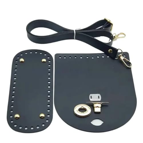 LPHFDCS Tasche HäKeln Set 3 Teile/Satz Einfarbig Leder Schulter Tasche Gurt Unten PU Handgemachte DIY Tasche Zubehör DIY Ersatz Leder Tasche Gurt Tasche HäKeln(Black-A) von LPHFDCS