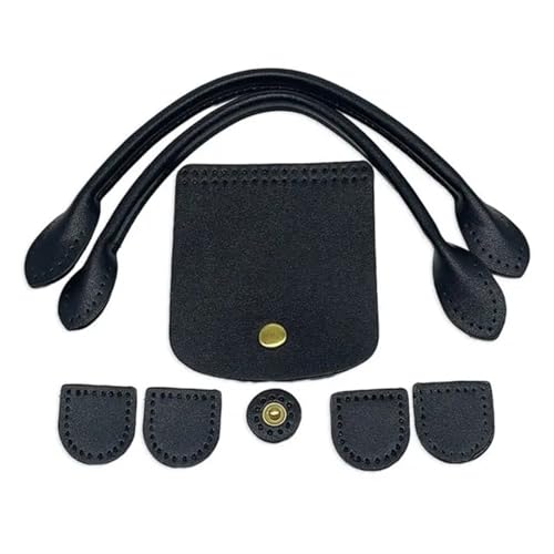 LPHFDCS Tasche HäKeln Set DIY Häkeltaschenteile, einfarbiges PU-Leder-Gewebtes Taschenset, Patchwork-Griff mit Löchern, handgefertigtes Taschenzubehör, gestrickte Tasche Tasche HäKeln(Black) von LPHFDCS