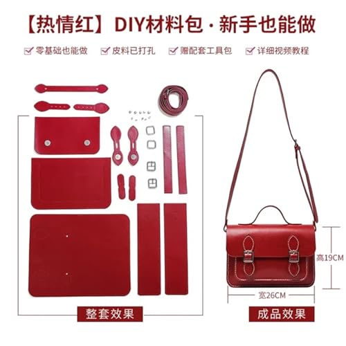 LPHFDCS Tasche HäKeln Set DIY Leder Cambridge Tasche Handarbeit Nähen Frauen Crossbody Schultertasche Handarbeit Halbfertig Kit Blau Rot Schwarz Grün Braun Tasche HäKeln(Red(25x17x8cm)) von LPHFDCS