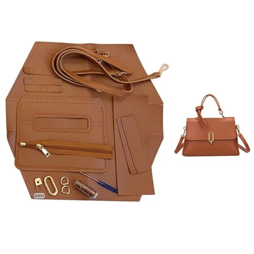 LPHFDCS Tasche HäKeln Set Schultertasche for Damen, einfaches Taschenherstellungsset, handgefertigt, DIY-Strickset aus PU-Leder, Materialzubehör for Nähen von Taschen Tasche HäKeln(Num1 Brown) von LPHFDCS