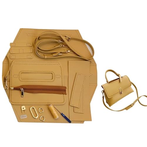 LPHFDCS Tasche HäKeln Set Schultertasche for Damen, einfaches Taschenherstellungsset, handgefertigt, DIY-Strickset aus PU-Leder, Materialzubehör for Nähen von Taschen Tasche HäKeln(Num1 Yellow) von LPHFDCS