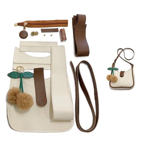 LPHFDCS Tasche HäKeln Set Schultertasche for Damen, einfaches Taschenherstellungsset, handgefertigt, DIY-Strickset aus PU-Leder, Materialzubehör for Nähen von Taschen Tasche HäKeln(Num3 Beige) von LPHFDCS