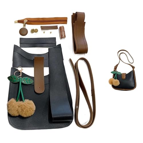 LPHFDCS Tasche HäKeln Set Schultertasche for Damen, einfaches Taschenherstellungsset, handgefertigt, DIY-Strickset aus PU-Leder, Materialzubehör for Nähen von Taschen Tasche HäKeln(Num3 Black) von LPHFDCS