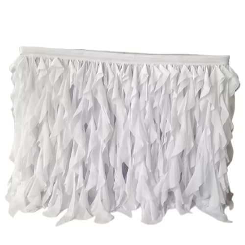 LPHFDCS Tisch Rock FüR Party White Willow Ruched Table Skirt, Ruffle Table Skirt, Chiffon, 10ft Length Tischrock von LPHFDCS